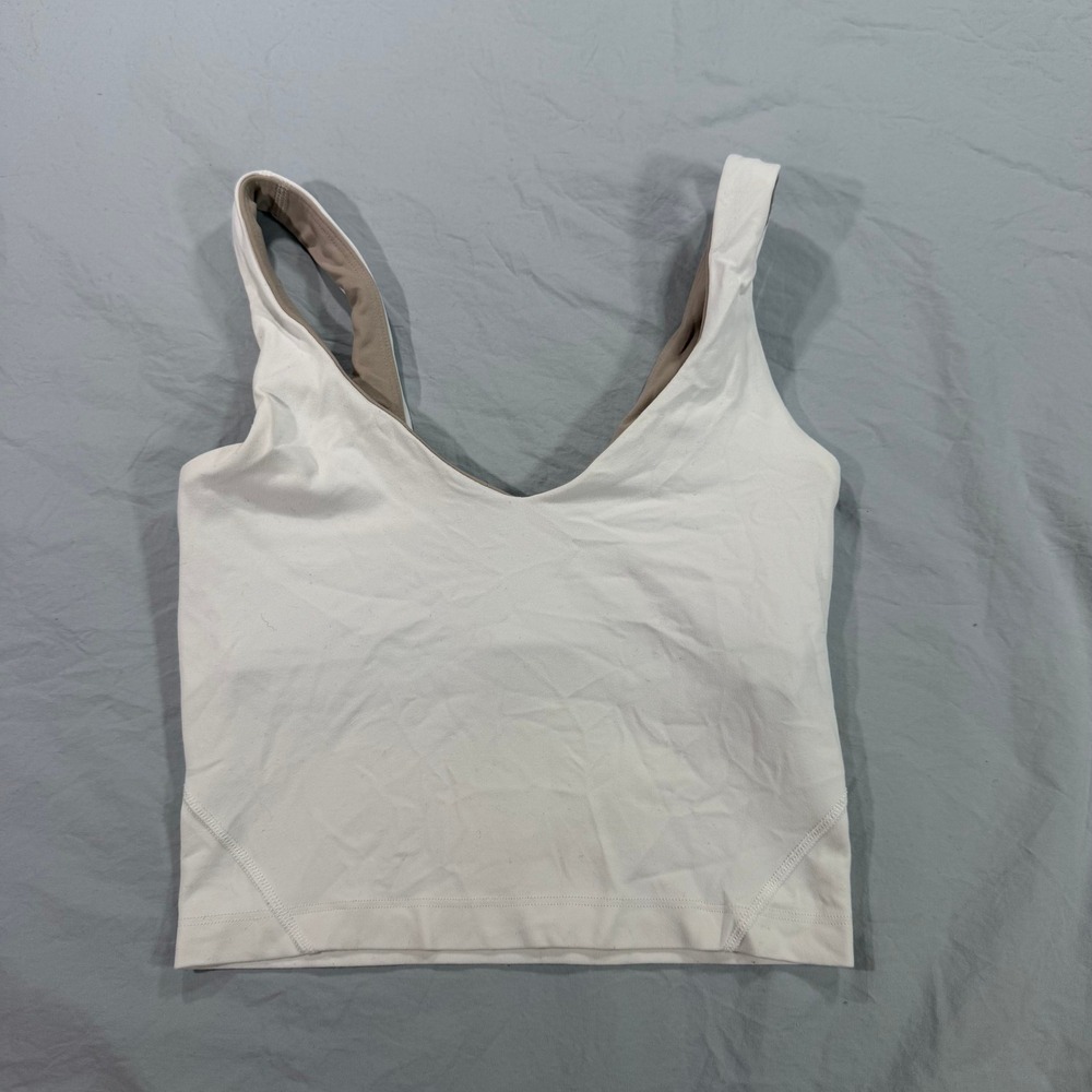 Lululemon Align Tank Top White V-Neck Cropped Built-in Bra Size 0